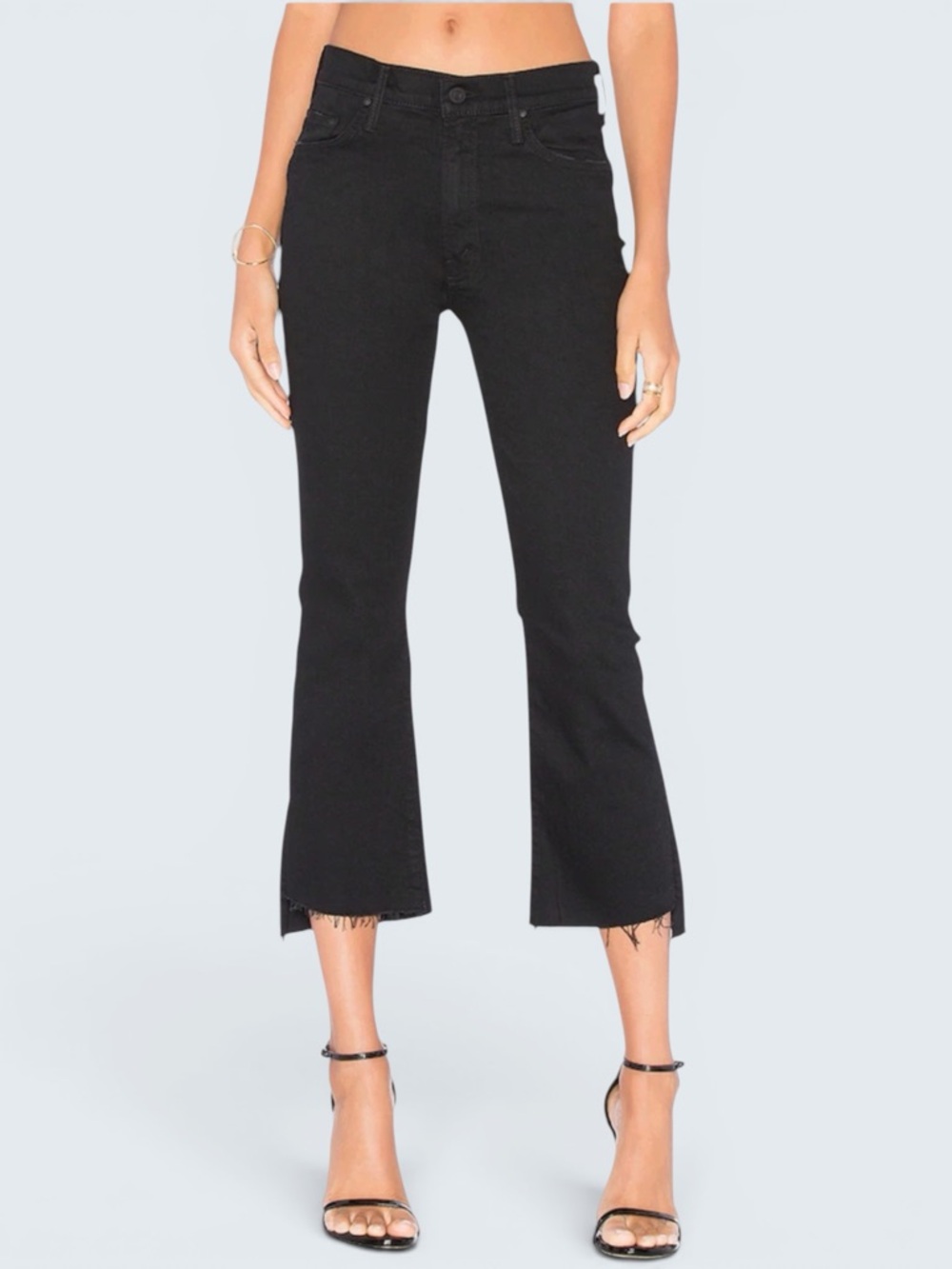 MOTHER The Insider Crop Step Fray High Rise Jeans Raw Hem 27 Black “Not Guilty”